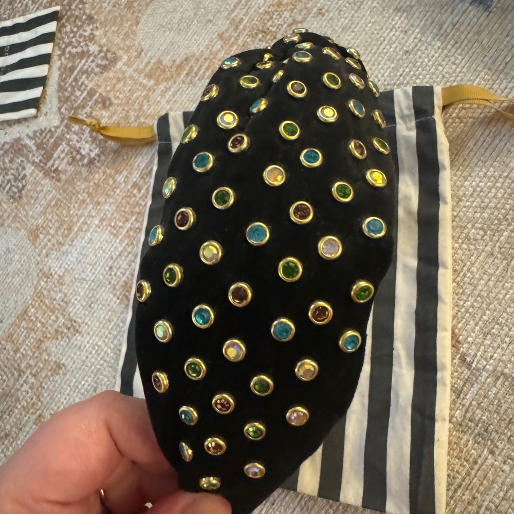 Lele Sadoughi Black Velvet Headband w/ Multicolored Crystals
